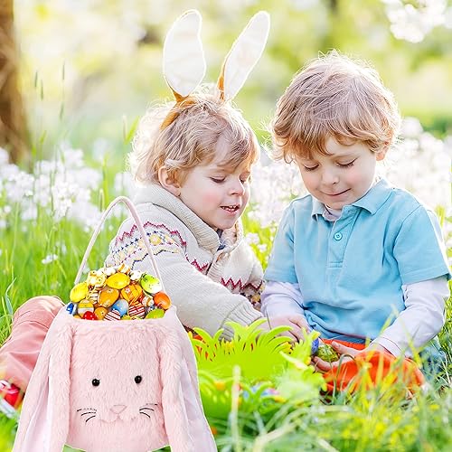Miniatura 2 de Cesta de conejo de Pascua de felpa, cubos de Pascua con monograma con orejas largas de felpa, bolsas de regalo de Pascua para niños y niñas, bolsas