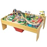 Adventure Town Railway Wooden Train Set & Table with EZ Kraft Assembly™ with 120 Accessories and Storage Bins&comma; Gift for Ages 3&plus;