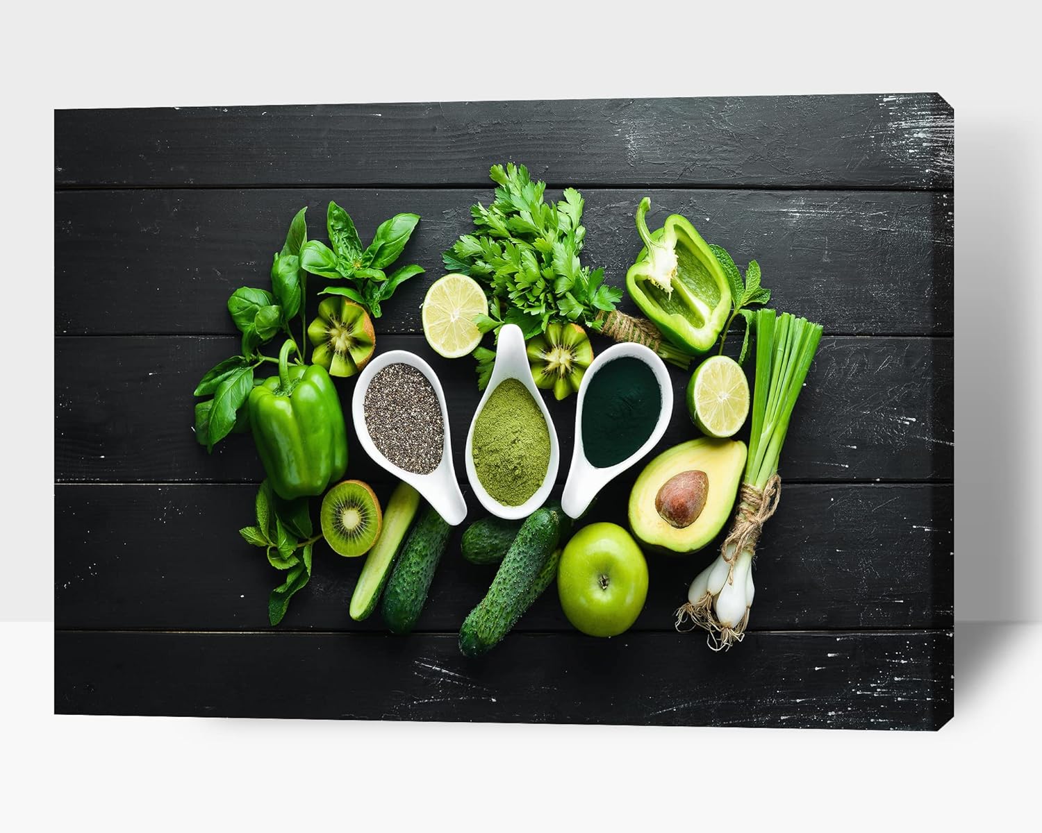 Kitchen Wall Decor Canvas Art, Green Vegetable Canvas Print for Dining Room Decor