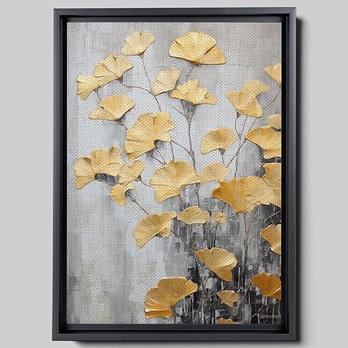 Original Ginkgo biloba Print On Canvas, Modern Textured Gold Wall Art, Abstract Gold Leaves Print, Living room Wall Decor, Decor Canvas, Decor disponible en Yaxa Colombia
