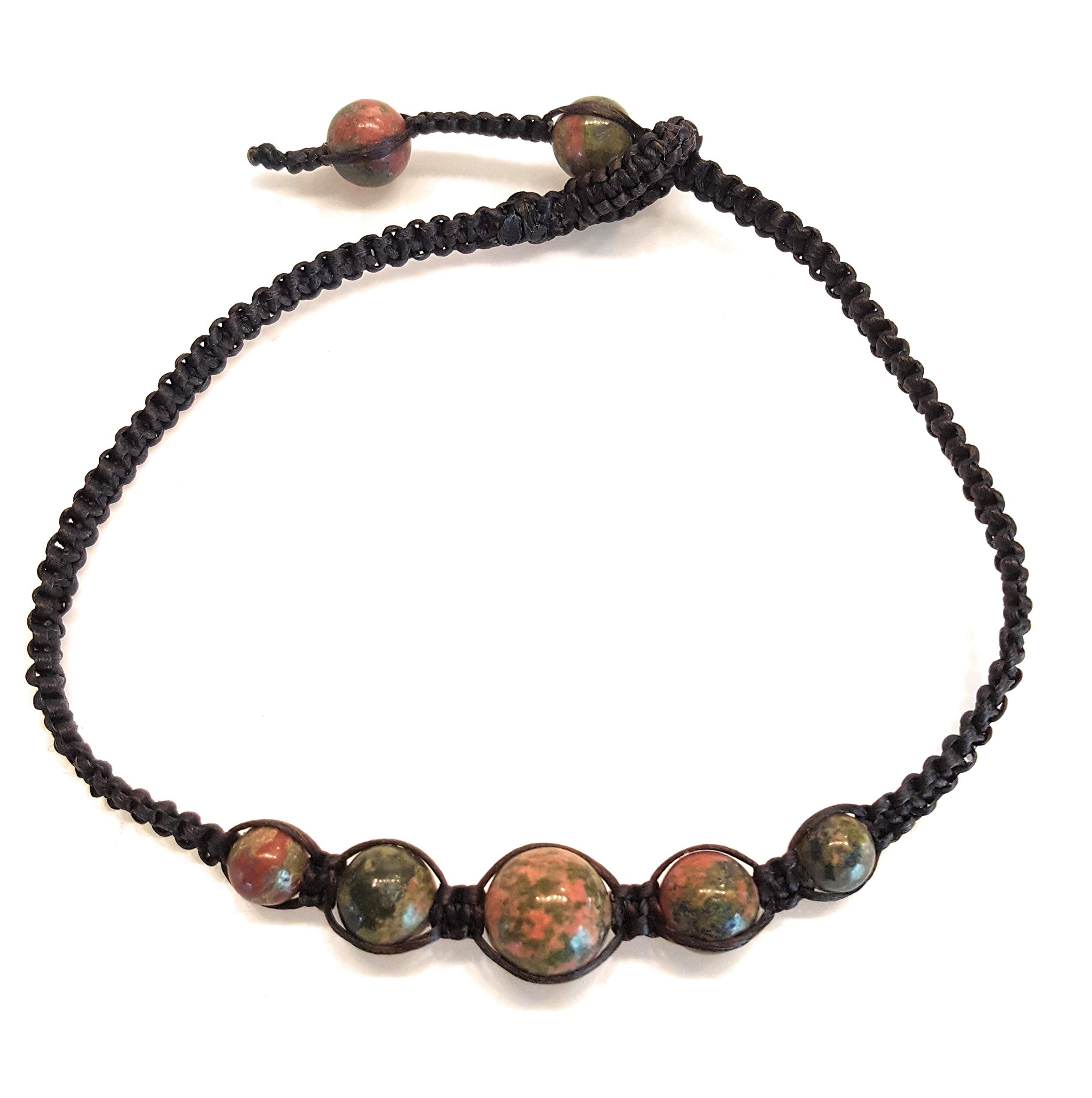 Infinityee888 Unakite Anklet Bracelet Macrame Braided woven wax cord adjustable Anklet for Men, Women -NYAKUK1