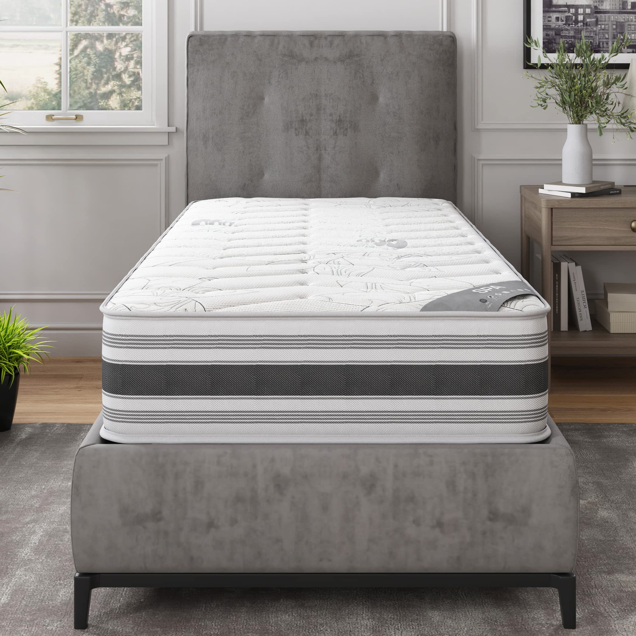Ottomanson 12" Twin Mattress in a Box Made in USA, Firm Mattress, Hybrid Mattress Cool Improved Airflow with Edge to Edge Pocket Coil, Bed in A Box, Ottopedic