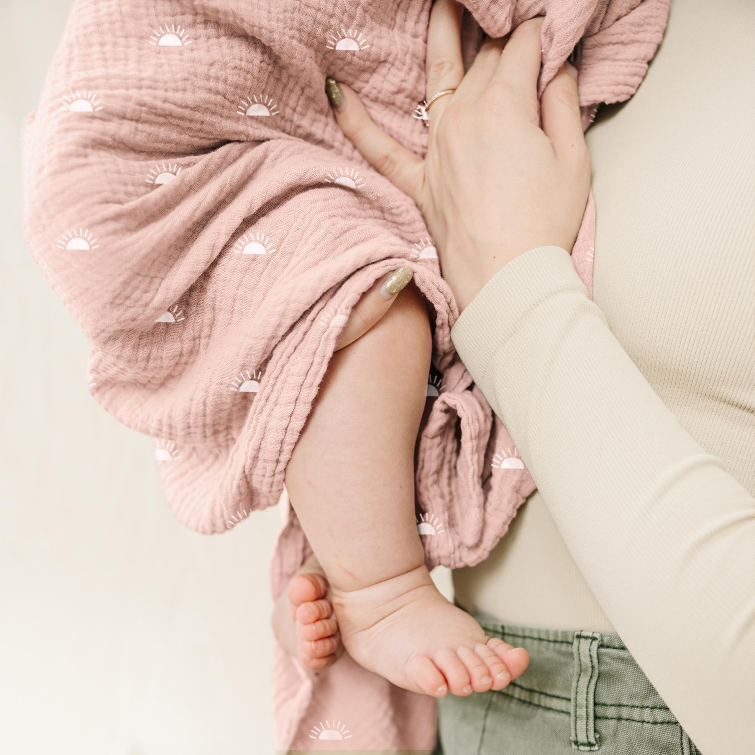 Konssy Set di 3 coperte per fasciatura in mussola morbida e traspirante per neonati e bambini, grande coperta da ricevimento, 119,4 x 119,4 cm, unisex (sole fiore di pesca)