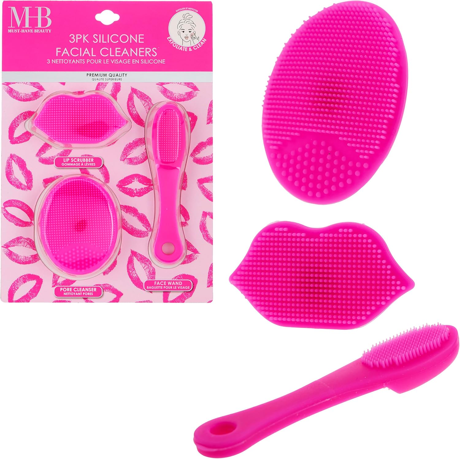 3pc Silicone Facial Cleansing Kit - Face Wand, Lip Scrubber & Pore-Women | Face Wand, Lip Scrubber & Pore Exfoliator. Reusable Gentle Daily Massager for Skin Health. Soft Skincare Tools for All Skin