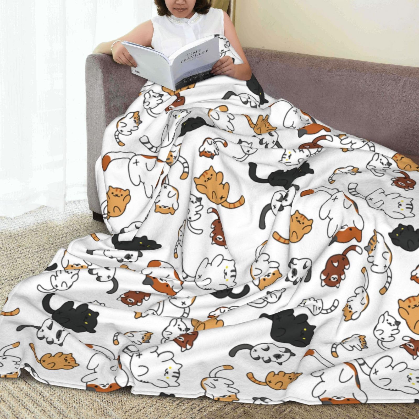 Amazon｜毛布 萌え かわいい 猫柄 ネコ柄 ブランケット シングル 夏用