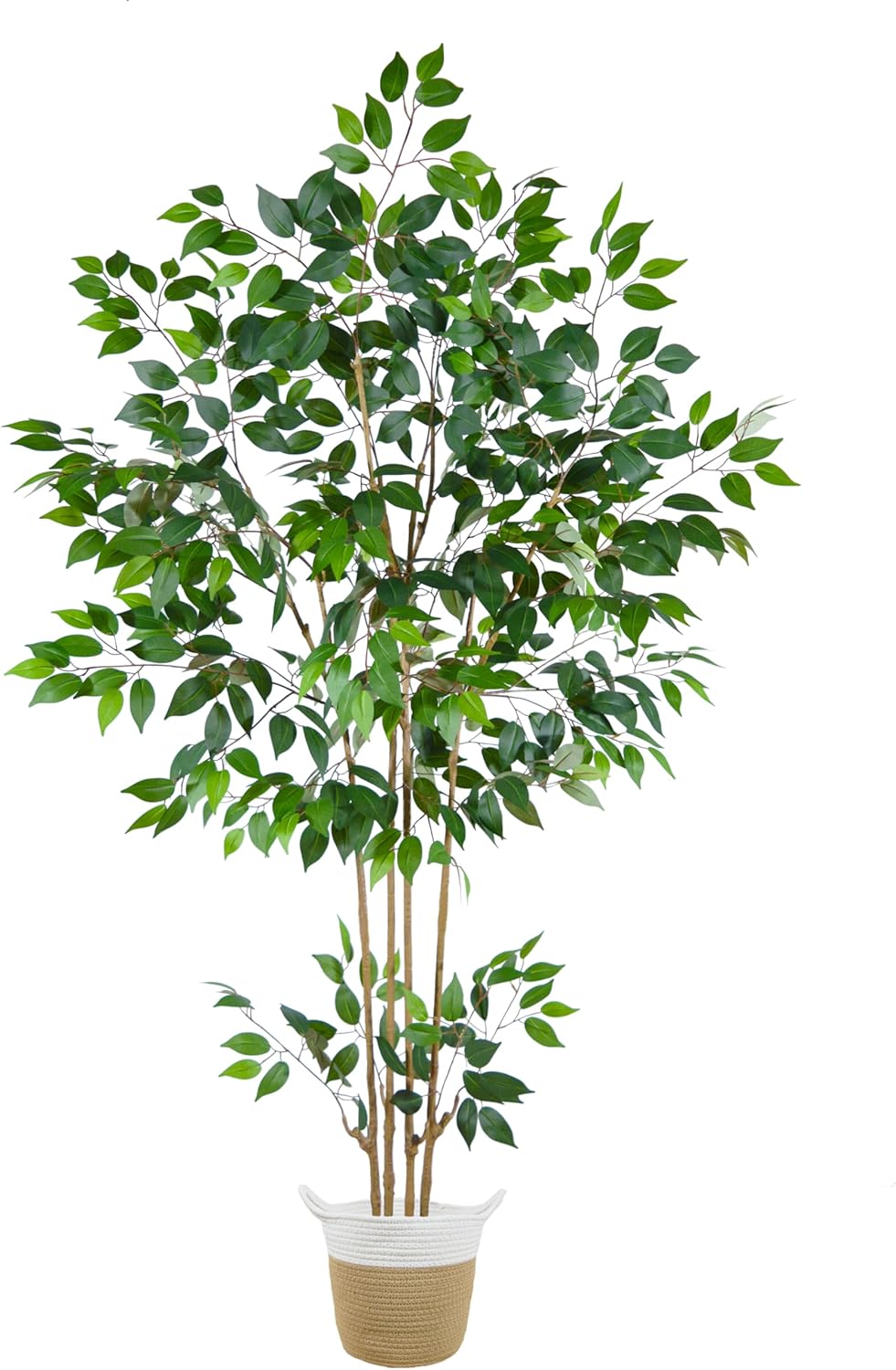 Artificial Ficus Tree, 6ft Tall Silk Fake Ficus Leaves Plant with Basket, Indoor Outdoor Faux Greenery Tree for Home Garden Office House Livingroom Décor Ficus 6ft