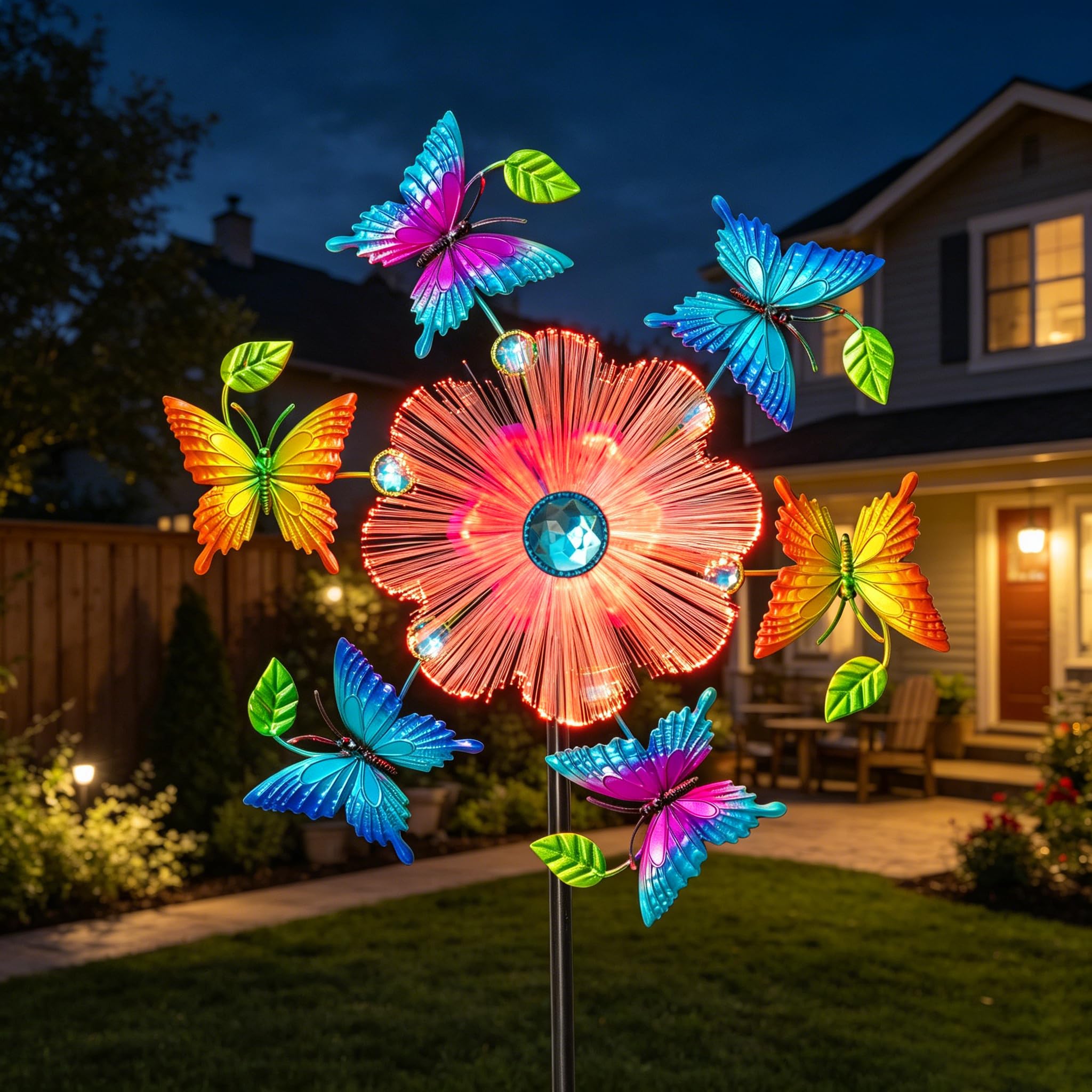Girandole a vento da giardino a forma di farfalla, 111,8 cm, in metallo, con paletti cinetici, decorazioni artistiche per patio, prato e giardino