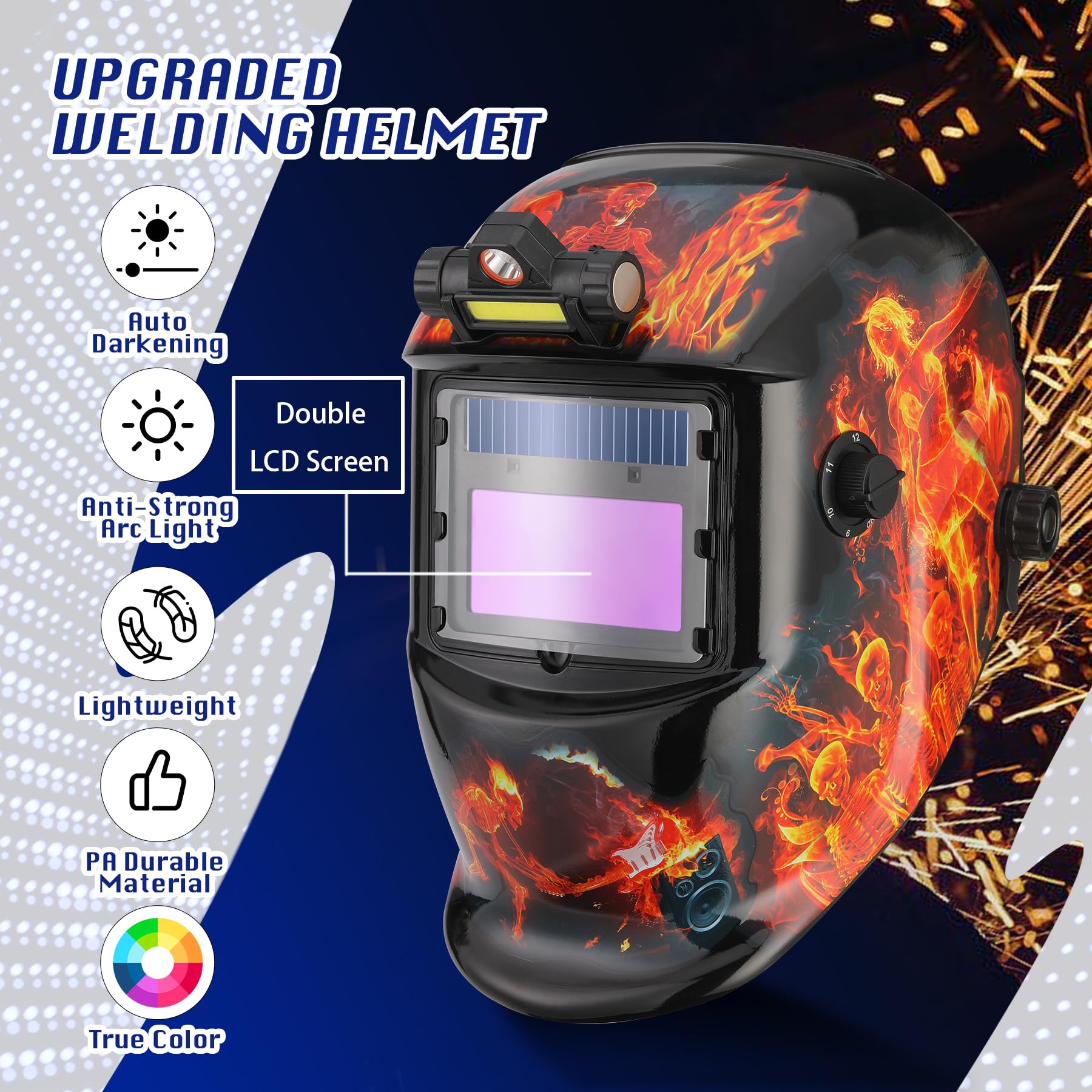 WR01B - Casco de soldadura con oscurecimiento automático con luz LED, color verdadero, capucha de soldador con rango de sombra ajustable 4/9-13 para máscara de soldadura de arco Mig Tig