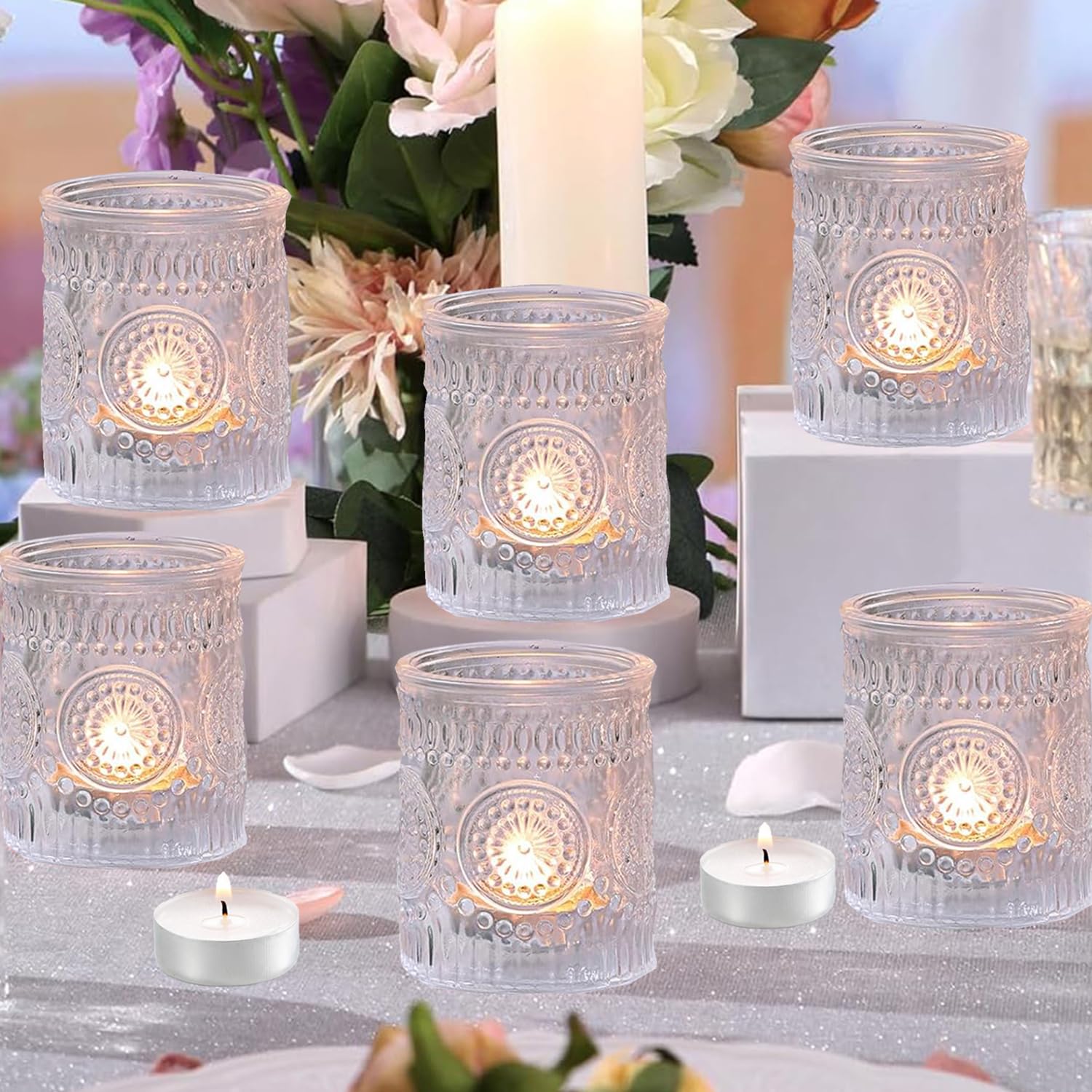 Clear Votive Candle Holders, 12 Pcs Glass Tea Light Candle Holders for Wedding, Party, Home Decoration