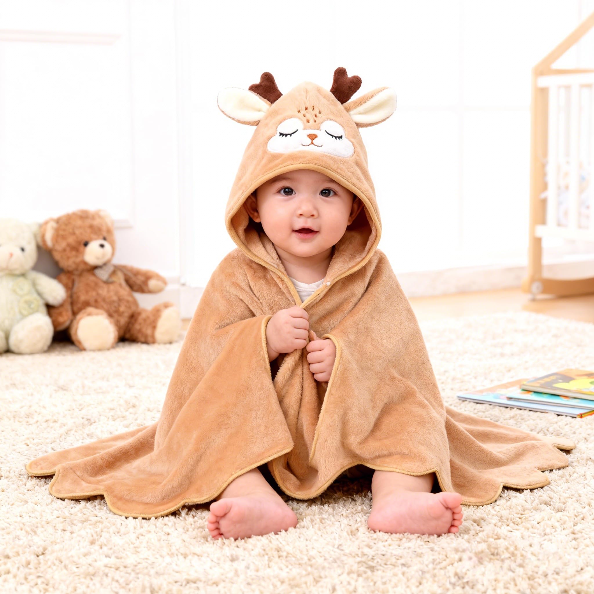 Premium Soft Hooded Bath Towel for Baby Ultra Absorbent Coral Velvet Towel Wrap for Newborn and Toddler Brown