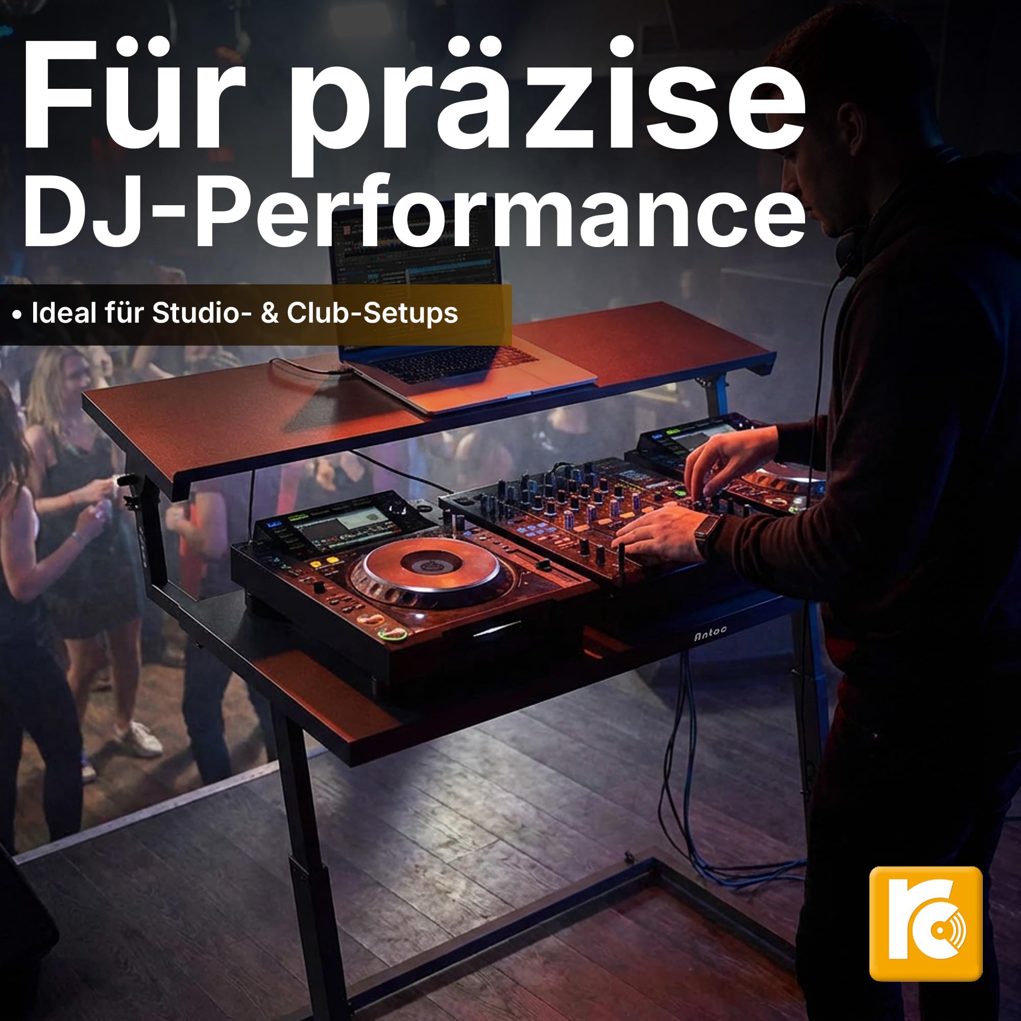 Antoc DJ-Stand DJS-44 - Black - DJ Pult/Tisch mit extra breiter Laptopablage