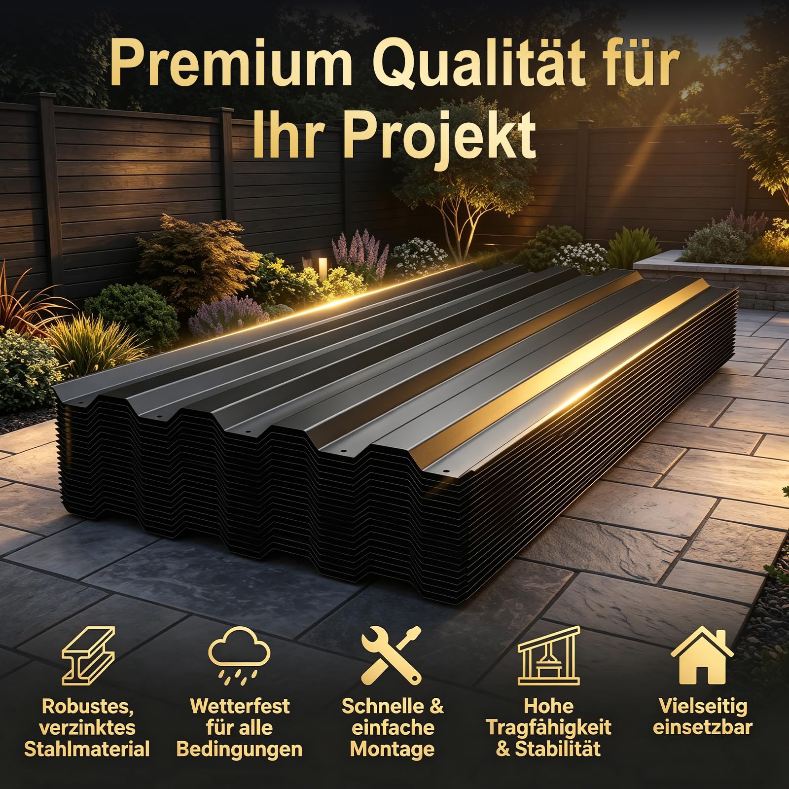 Huracan Dachbleche Trapezblech Profilblech 50er, Stahlblech 108x35cm, Platten Dachplatte Wetterfest Wellblechplatten Verzinkter Stahl für Gartenhaus Garage Dach inkl. Schrauben &Handschuhe, Anthrazit