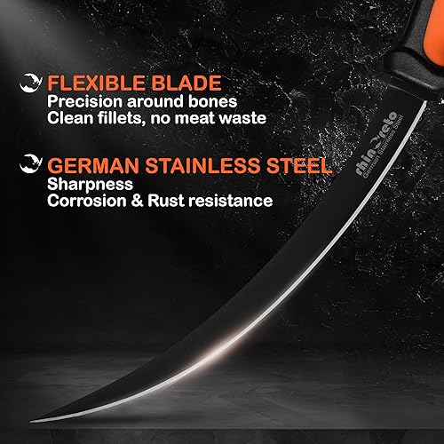 Miniatura 2 de Rhinoreto Cuchillo de filete de pescado y cuchillo de pesca con funda y herramienta de afilado. Cuchillo de filete para pescado y cuchillo de