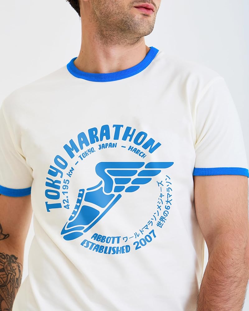 Unisex Ringer Retro Vintage Look Cotton T Shirt for Men and Women