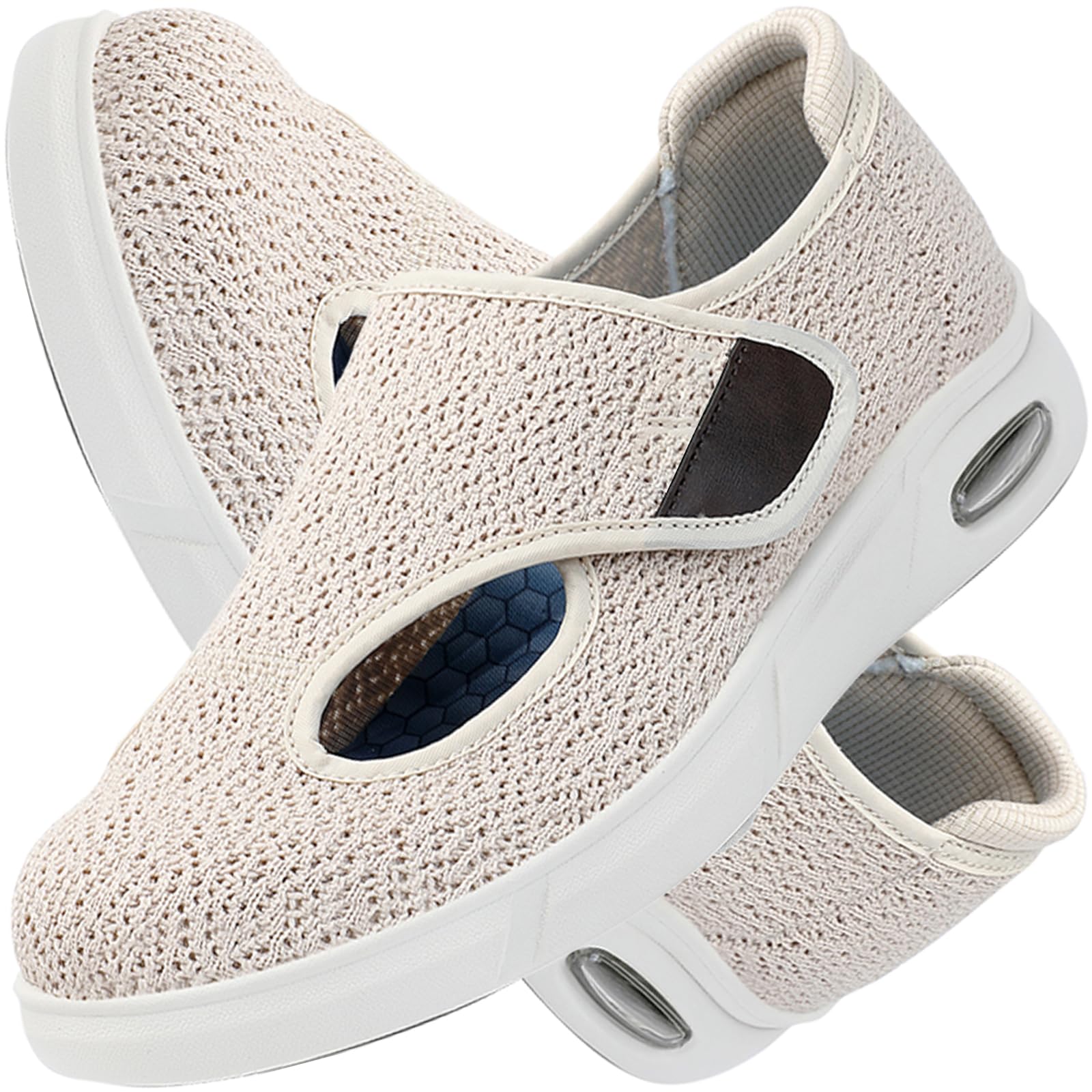 AEHO Zapatos para Pies Delicados Caminar Zapatillas Pie Diabetico Verano Hombre Mujer Ortopedico Enfermería Cómodas Ancho Especial Calzado pies Anchos Ortopédicos,Beige,40 EU