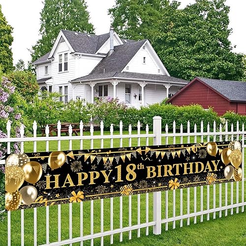 Avezano Cartel de feliz cumpleaños negro y dorado para decoración de fiesta de cumpleaños, telón de fondo para suministros de pancarta de patio
