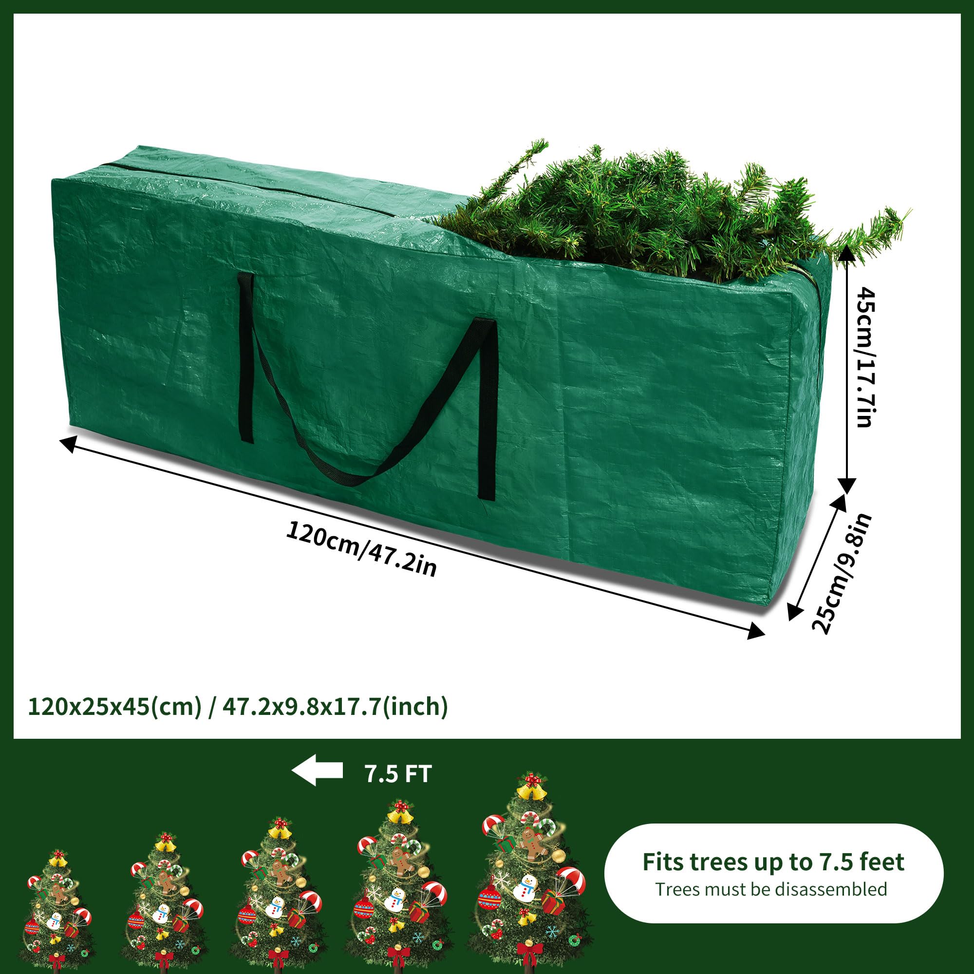RICHIE Christmas Tree Storage Bag; up to 7.5ft Xmas Tree Storage Box with durable handle(120x25x45cm, Green) - Image 2