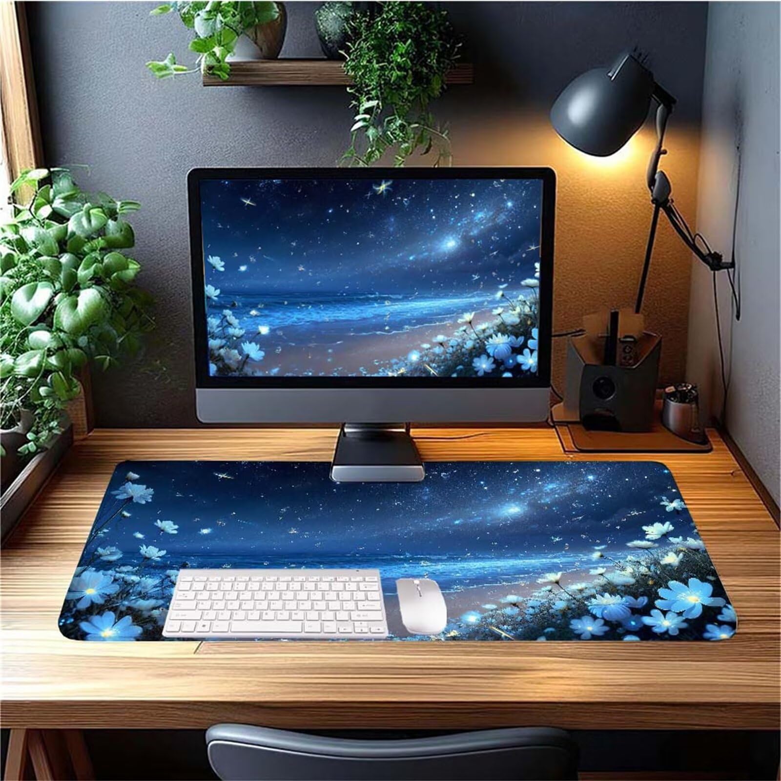 Alfombrilla Ratón Flor Playa Alfombrilla Ratón XXL 1400x600x3mm Mouse Pad Resiste Salpicaduras, Extendida de Gran Tamaño con Bordes Cosidos, Mejora Precisión y Velocidad, Antideslizante,Duradera y-267