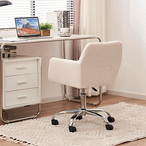 Miniatura 5 de Goujxcy Silla de oficina peluda, silla de escritorio giratoria de piel sintética, silla de oficina en casa de piel sintética, silla tapizada de