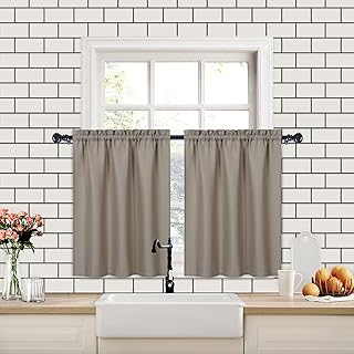CAROMIO tende corte per finestre piccole, tenda per finestra piccola Waffle per cucina, tende corte con tasca ad asta resistente all'acqua per il bagno, marrone, 75x90cm, 2 pezzi