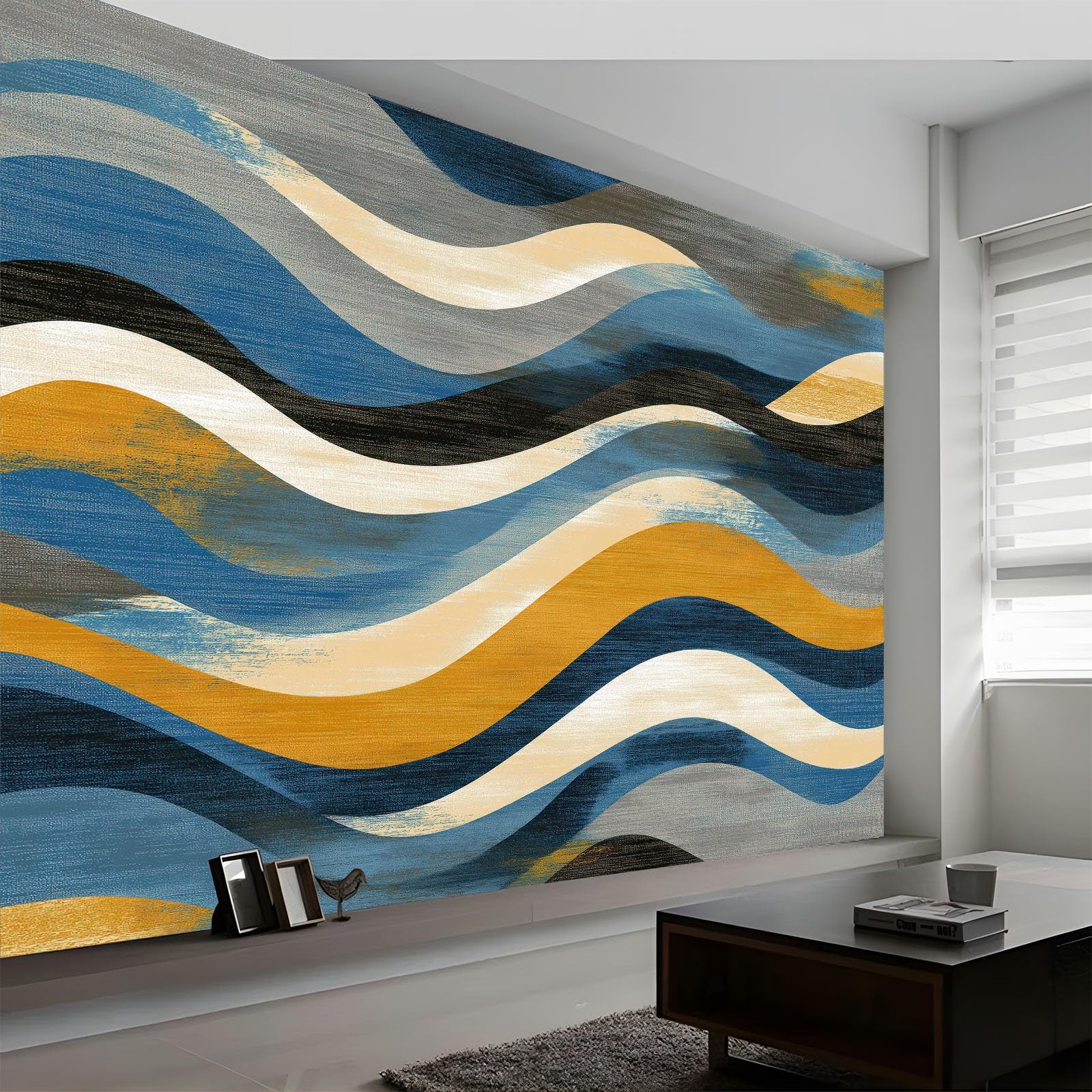 3D Wallpaper Photo Abstract Waves Stripes Wall Mural 300 x 210 cm, Non-Woven Shabby Chic Art Print Wallpaper Bedroom Decoration Wall Covering Poster Picture Design