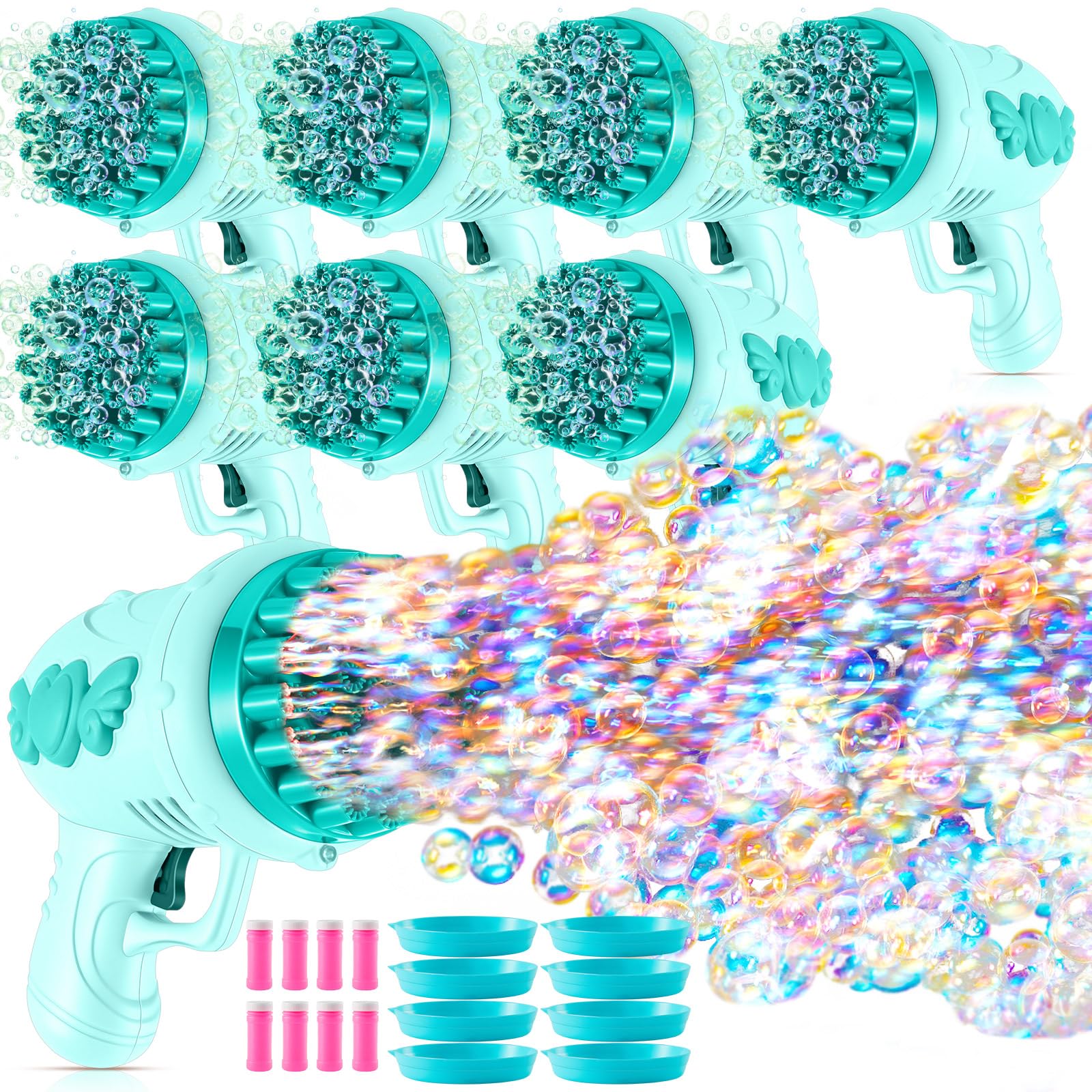 ShinyRelief 8 Pack Wedding Bubble Guns 32 Holes with Light, Bottles Solution, Romantic Bubble Maker for Outdoor Ceremony, Wedding Party Favors, Photo Props, Reception Entertainment (Green)