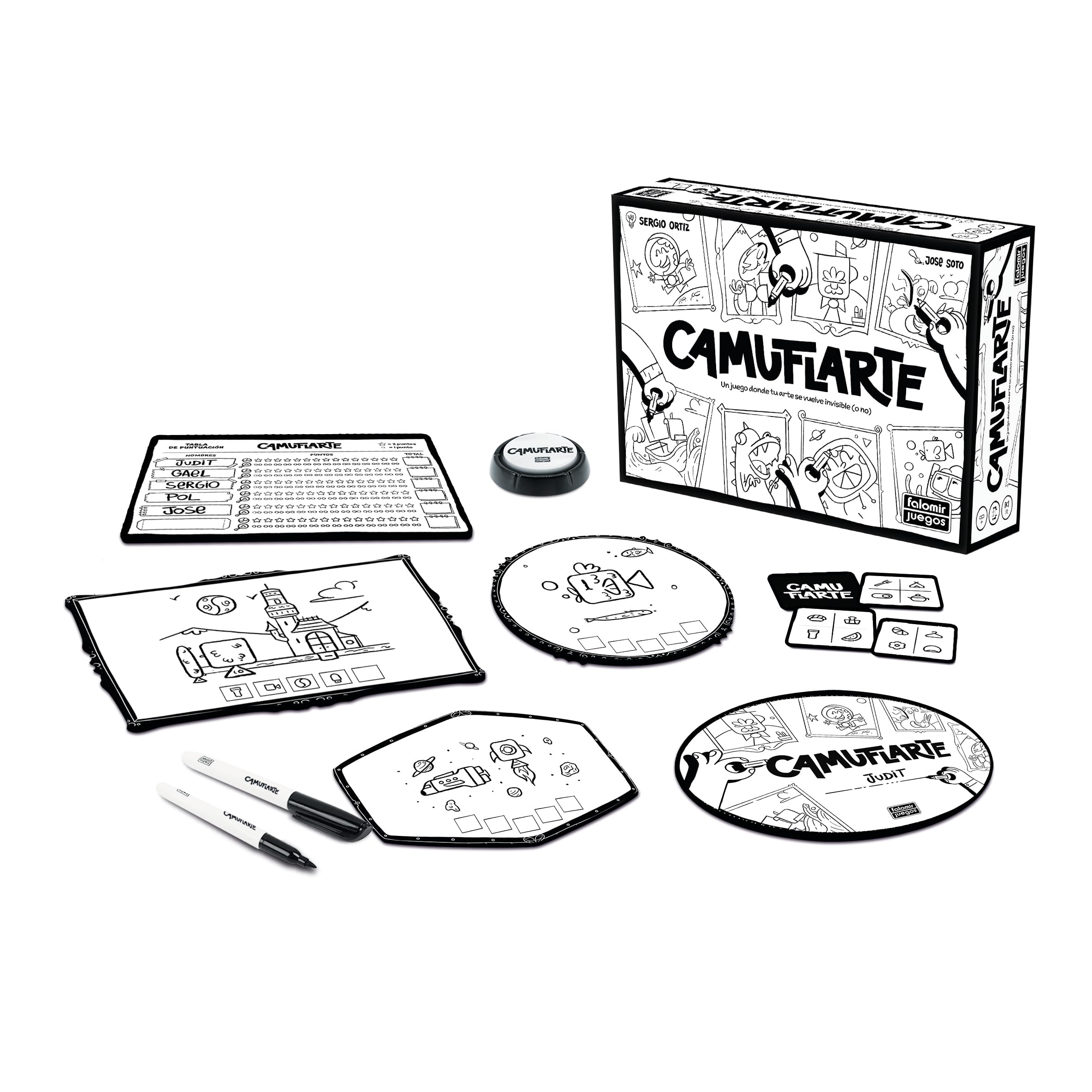 CAMUFLARTE – Juego de Dibujo y Observación para Familias y Amigos | Party Game Creativo y Divertido | 3-6 Jugadores |+8 Años |Juego de Mesa Rápido con Pizarras