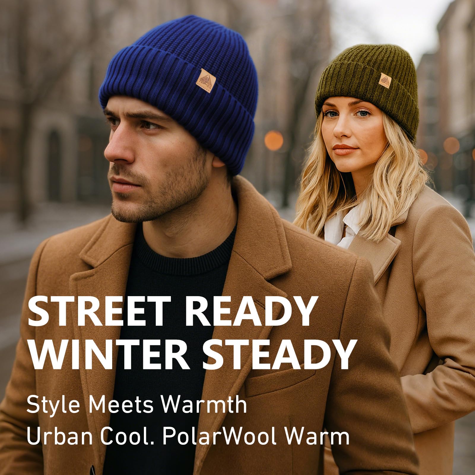 TOP-EX PolarWool Merinowollmütze für Herren, warme Wintermütze mit Fleecefutter, Thermo-Mütze für Herren, mit Bündchen, weiche Wollmütze für kaltes Wetter, Wandern, Arbeit, Geschenke