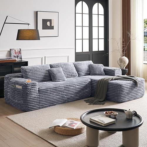Miniatura 13 de Sofá modular Cloud con diván en forma de L, moderno sofá modular con asiento profundo, portavasos integrado y bolsillo de almacenamiento para sala
