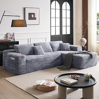 Cloud Sectional Couch with L-Shape Chaise, Modern Modular Sofa with Deep Seat, Built-in Cup Holder & Storage Pocket for Living Room Bedroom, No Assembly Required (Light Gray, Right Facing Chaise) - Amazon product rated Grade A
