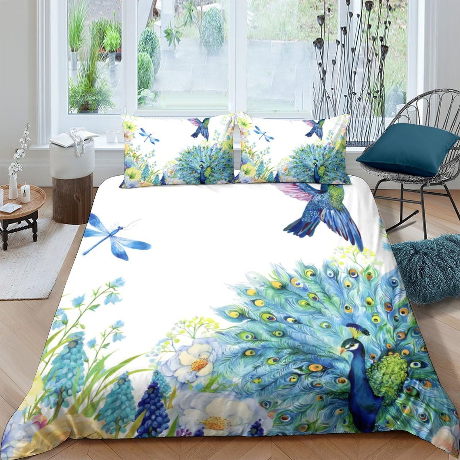 Ctjqhvkz Style-4 3D Printed Peacock Garden Fitted Sheet Microfiber Soft Breathable Bird Floral Bed Cover For Bedroom Guest Room Dorm Decor Single（135X200cm）