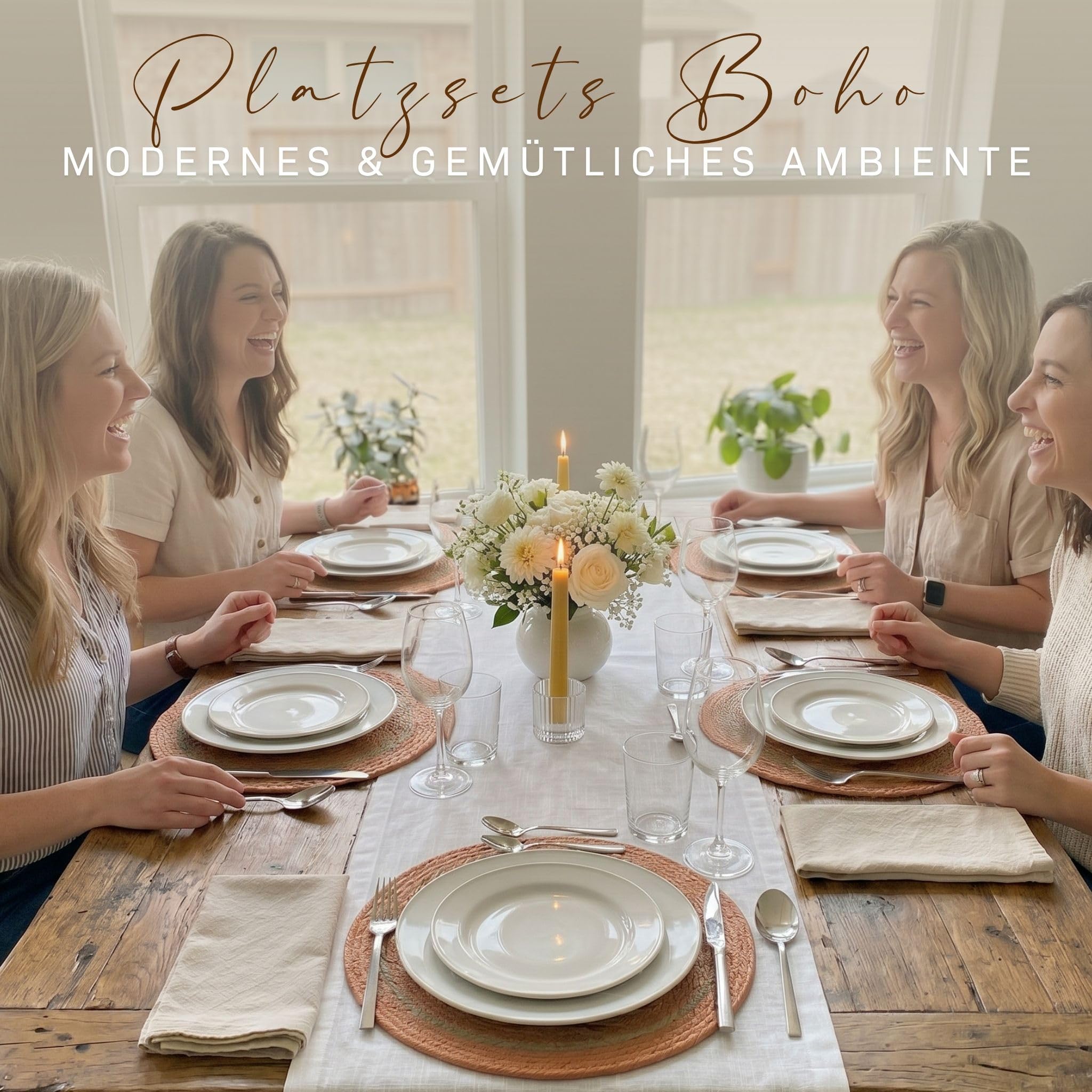 Boho Platzset Rund, Geflochtene Dekounterlage Tischset, Platzmatten Set Esstisch, 36cm Orange 8 Stück