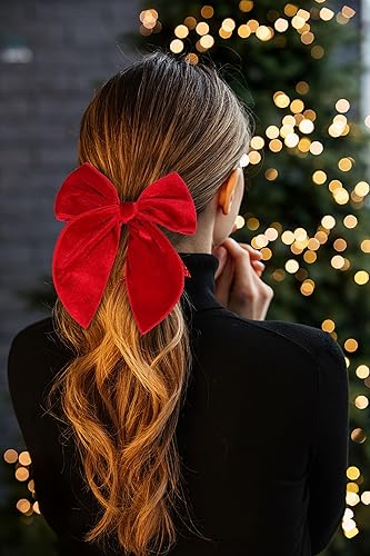 Miniatura 4 de Paquete de 2 lazos de terciopelo para el cabello de Fable para niñas, lazo grande de terciopelo de 5 pulgadas, accesorios para el cabello hechos a