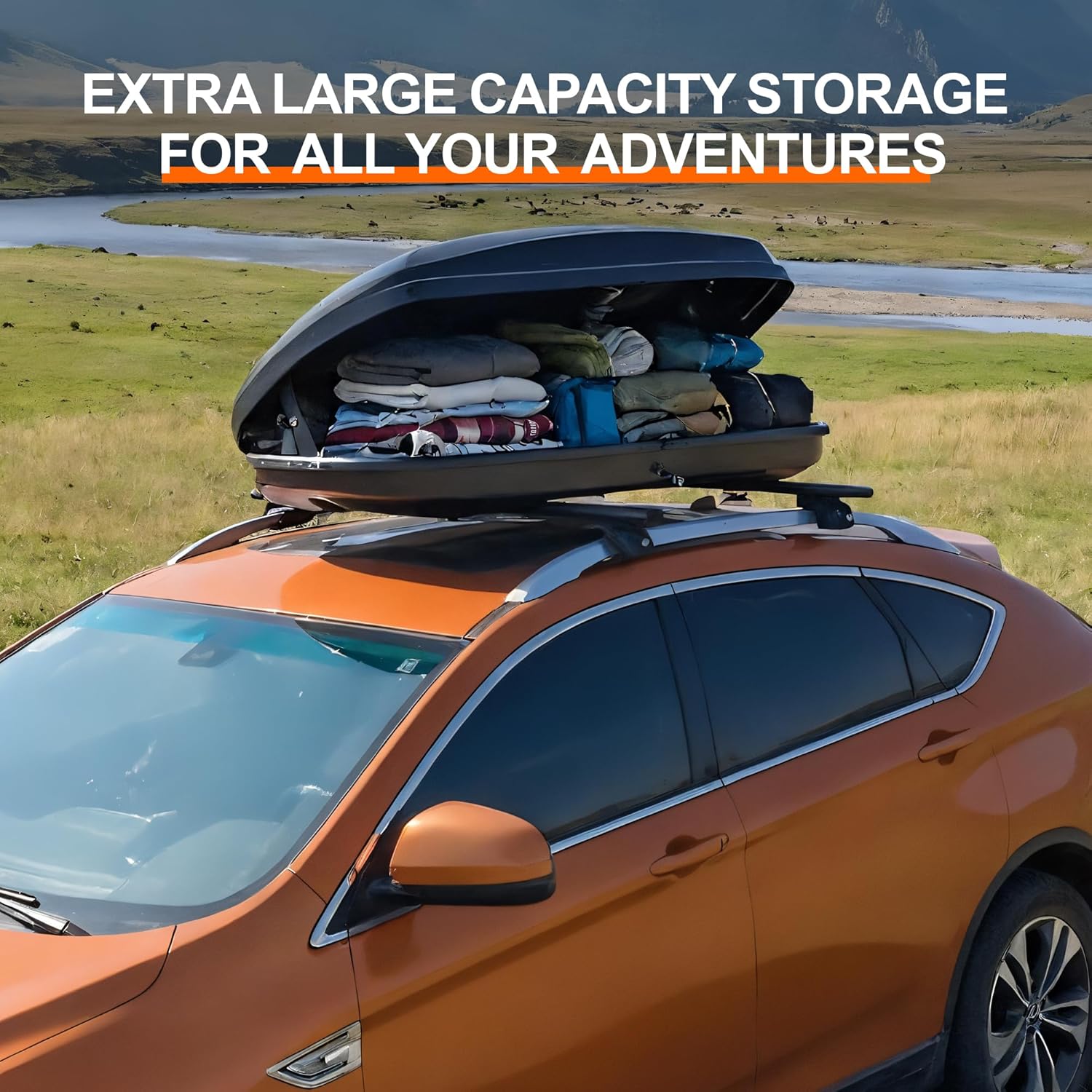 Bayati Rooftop Cargo Box, Hard Shell Roof Cargo Carrier, Aerodynamic Low-Profile Design for Fuel Efficiency, Waterproof & UV-Resistant, Fits All Vehicles with Roof Rack – SUV, Van, Jeep