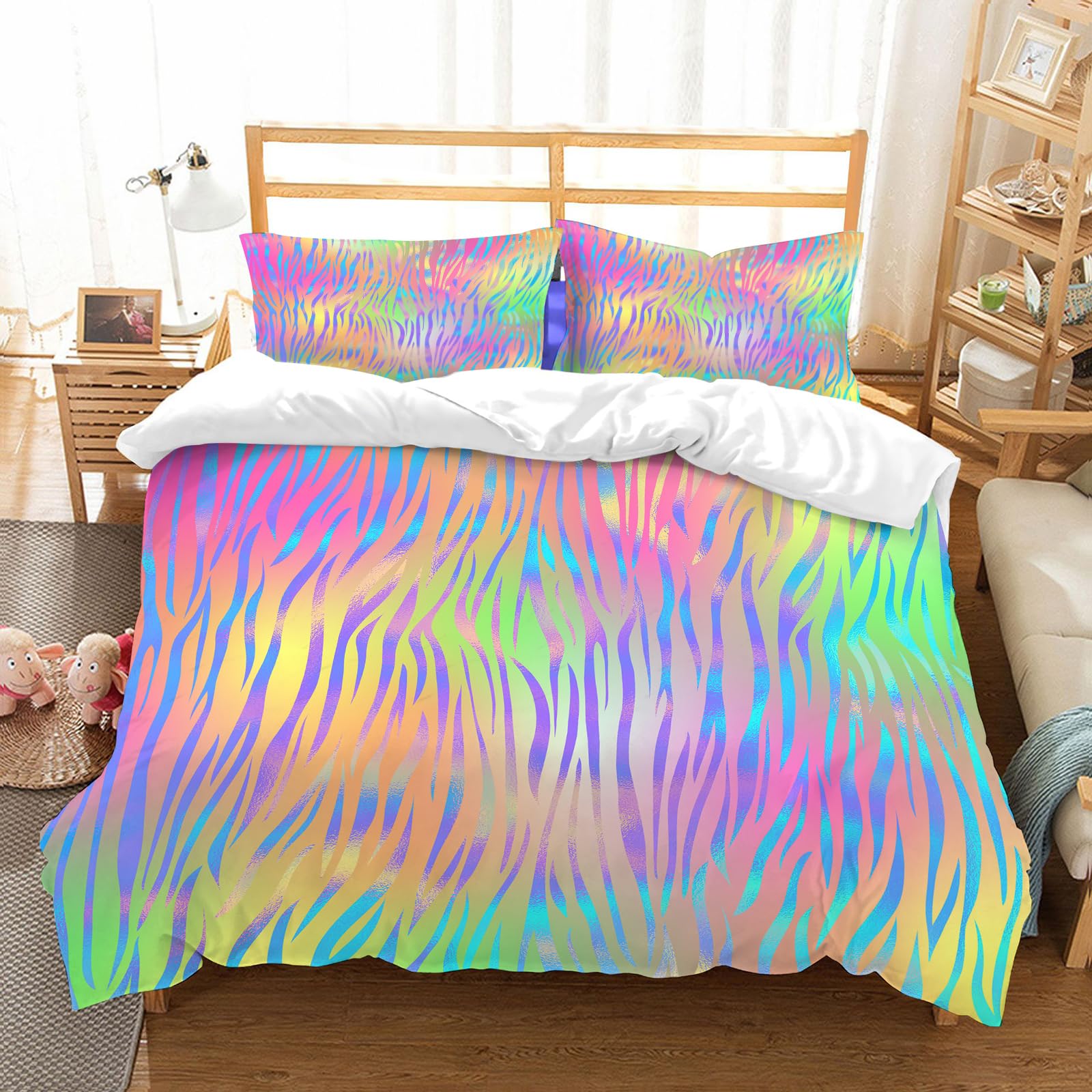 Ensemble de literie anti-plis en microfibres parure de lit 178x208cm motif holographique