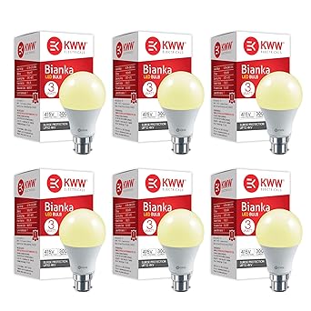 KWW 3W B22 LED Warm White LED Bulb, Pack of 6 | Energy-Efficient LED Lighting | Low Power Consumption | Low Electricity Bill | LED Bulb for Home, Kitchen, Bathroom, Washroom, Office