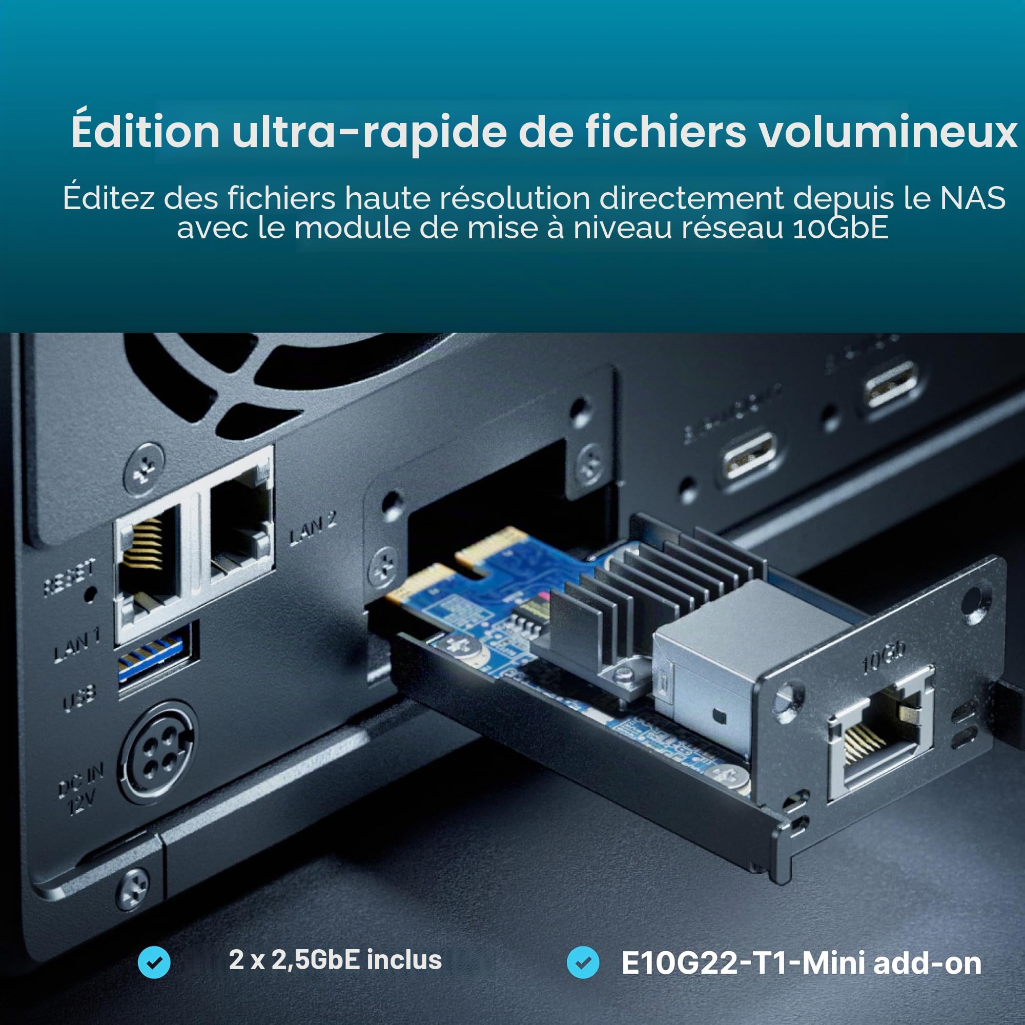 Synology Kit NAS Extensible à 5 Baies DS1525+ AMD RyzenCPU avec 8 Go de mémoire, utilisateurs Standard 2,5 GbE, revendeur autorisé Domestique, Field Lake, Support téléphonique, DiskStation