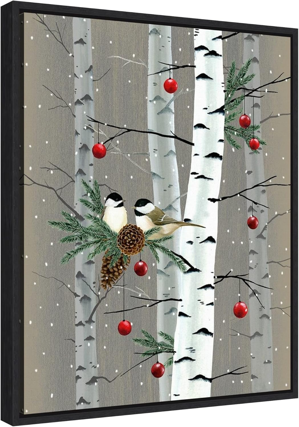 Birch Birds II Seasonal Canvas Wall Art with Black Frame