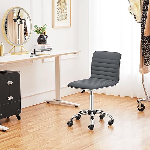 Miniatura 2 de Yaheetech 2 sillas de terciopelo con respaldo bajo, silla de escritorio giratoria sin brazos, silla de trabajo acanalada con soporte lumbar, ruedas
