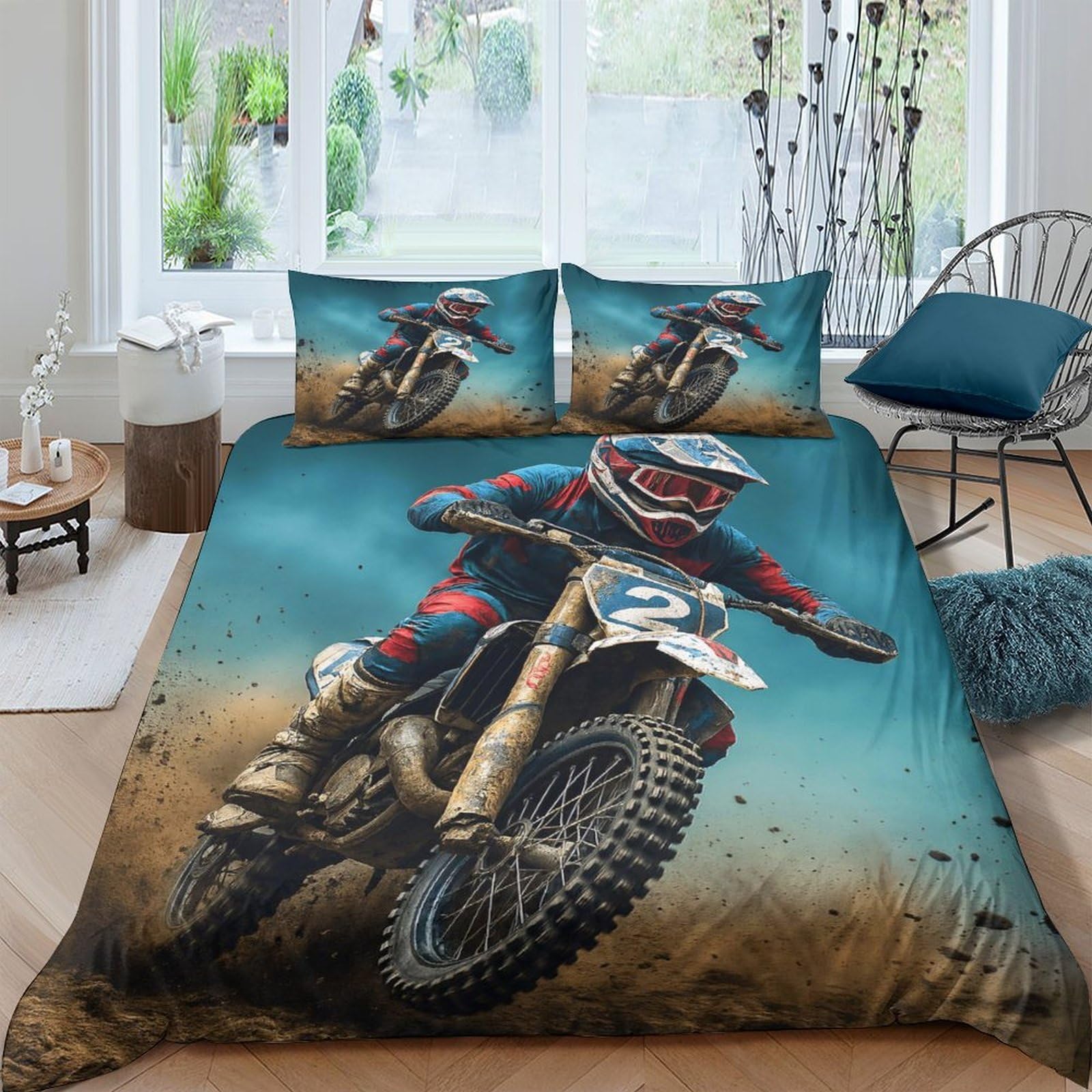 Ctjqhvkz Style-3 3D Printed Motocross Racing Fitted Sheet Microfiber Slip-Resistant Dirt Bike Bed Cover For Bedroom Decor Single（135X200cm）