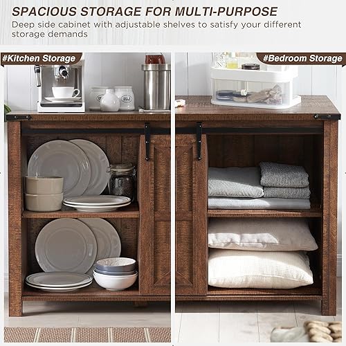 Miniatura 4 de T4TREAM Cómoda de Granja de 60 pulgadas con 4 Cajones y Puertas Corredizas de Granero, Cómoda Alta con Cajones, Soporte de TV Rústico para Cómoda,