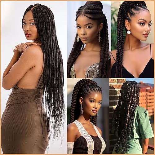 Miniatura 6 de Cabello trenzado marrón negro preestirado de 26 pulgadas, extensiones de cabello trenzado Kanekalon, 3 paquetes de trenzas de cabello de fibra