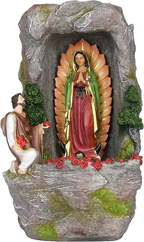 Cannan Virgen De Guadalupe Con Juan Diego Fuente Agua 18" Our Lady Guadalupe - Bomba de fuente de agua de mesa con LED, multicolor
