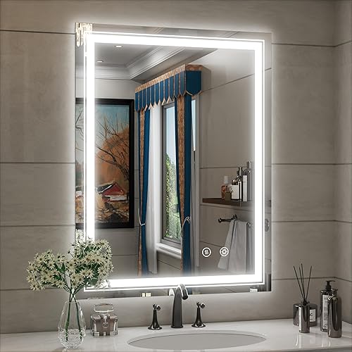 Espejo de baño LED de 28 x 36 pulgadas con luces, ajustable de 3000 K4500 K6000 K, espejo de tocador de baño iluminado montado en la pared, función
