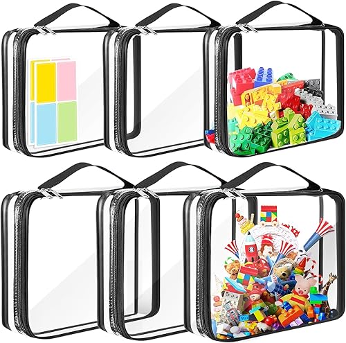 AOBOPLE Paquete de 6 bolsas de almacenamiento de juguetes con cremallera, 2 tamaños, bolsas organizadoras de juguetes transparentes, organizadores y