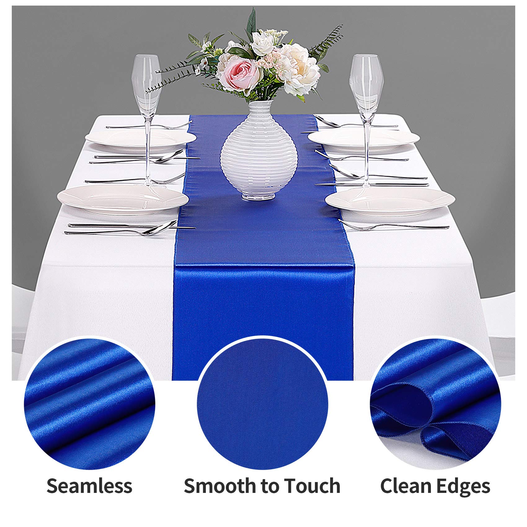 VHH Royal Blue Satin Table Runners - 10 Pack, 12x108 Inches Each