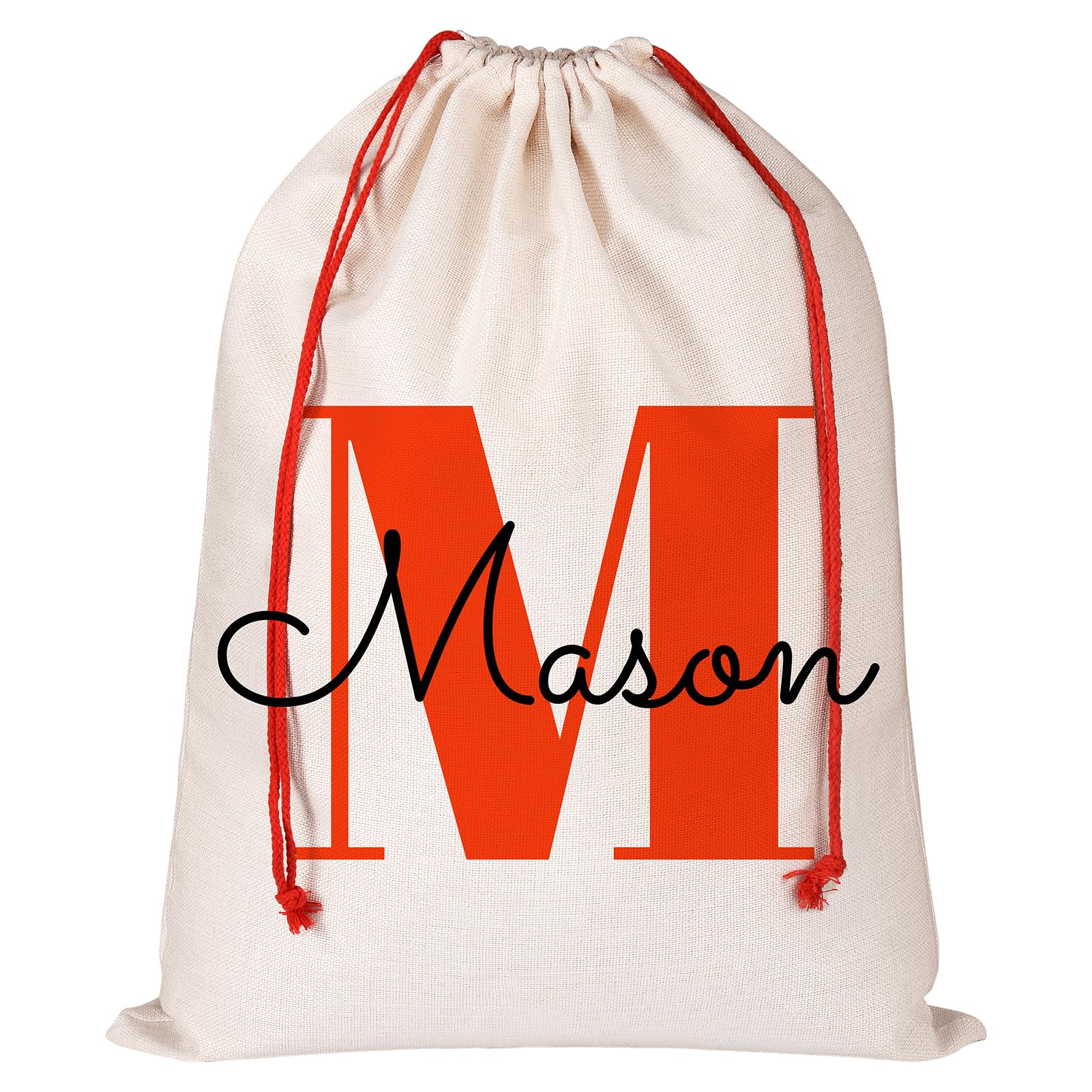 5 Pack Personalised Santa Sack with Initial & Name, Custom Monogram Alphabet Xmas Gift Bags, Xmas Eve Box Sack Bags, Christmas Wrapping Gift Bags for Kids Holiday Presents