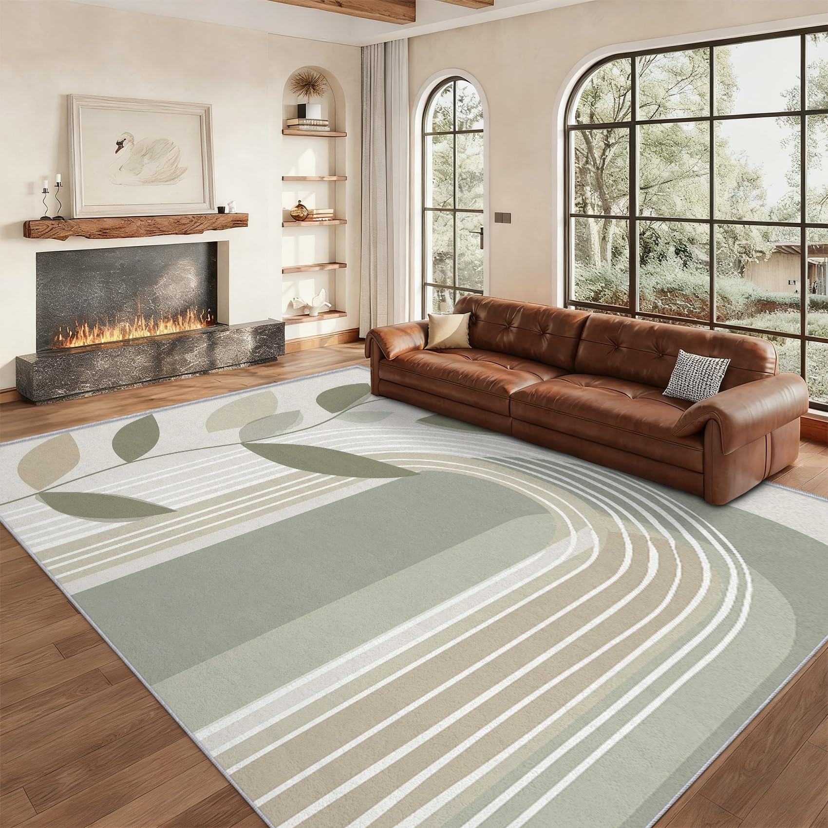 Générique Tapis Milieu du Siècle, Grand Tapis Salon 120x170 Moderne Boho Carpette Chambre, Flanelle Poil Ras Moelleux - Antidérapa Lavable en Machine H-70