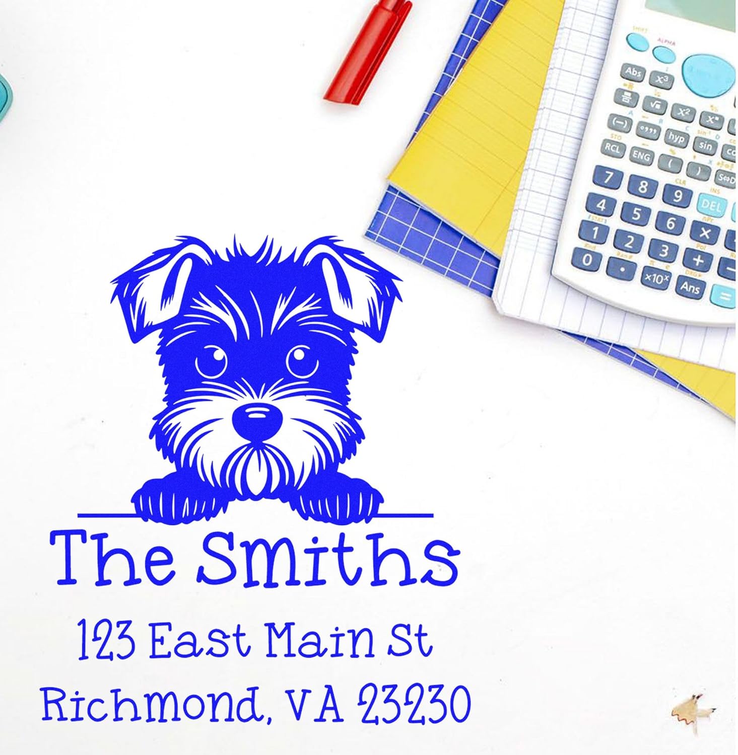 Miniature Schnauzer Address Stamp - Slim, Compact Size 1-5/8 Square - Ideal for Puppy Lovers, Ideal for Personalizing Envelopes, Letters, and Invitations - Unique Miniature Schnauzer Design