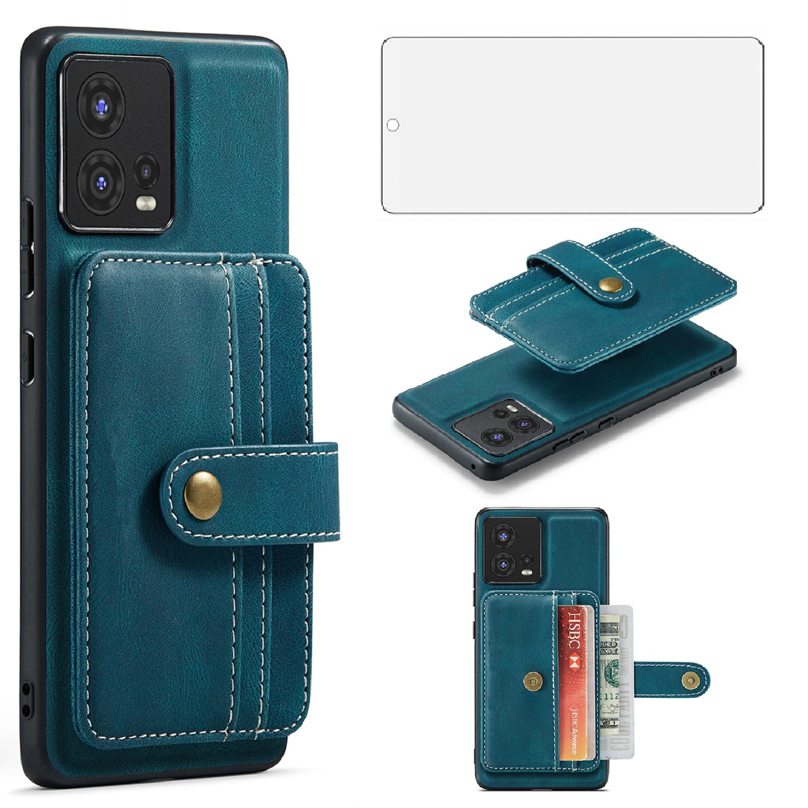 Asuwish Phone Case for Motorola Edge 30 Fusion 2022 Wallet Cover with Tempered Glass Screen Protector and RFID Credit Card Holder Leather Cell Accessories Moto S30 Pro 5G Women Girls Boys Men Blue